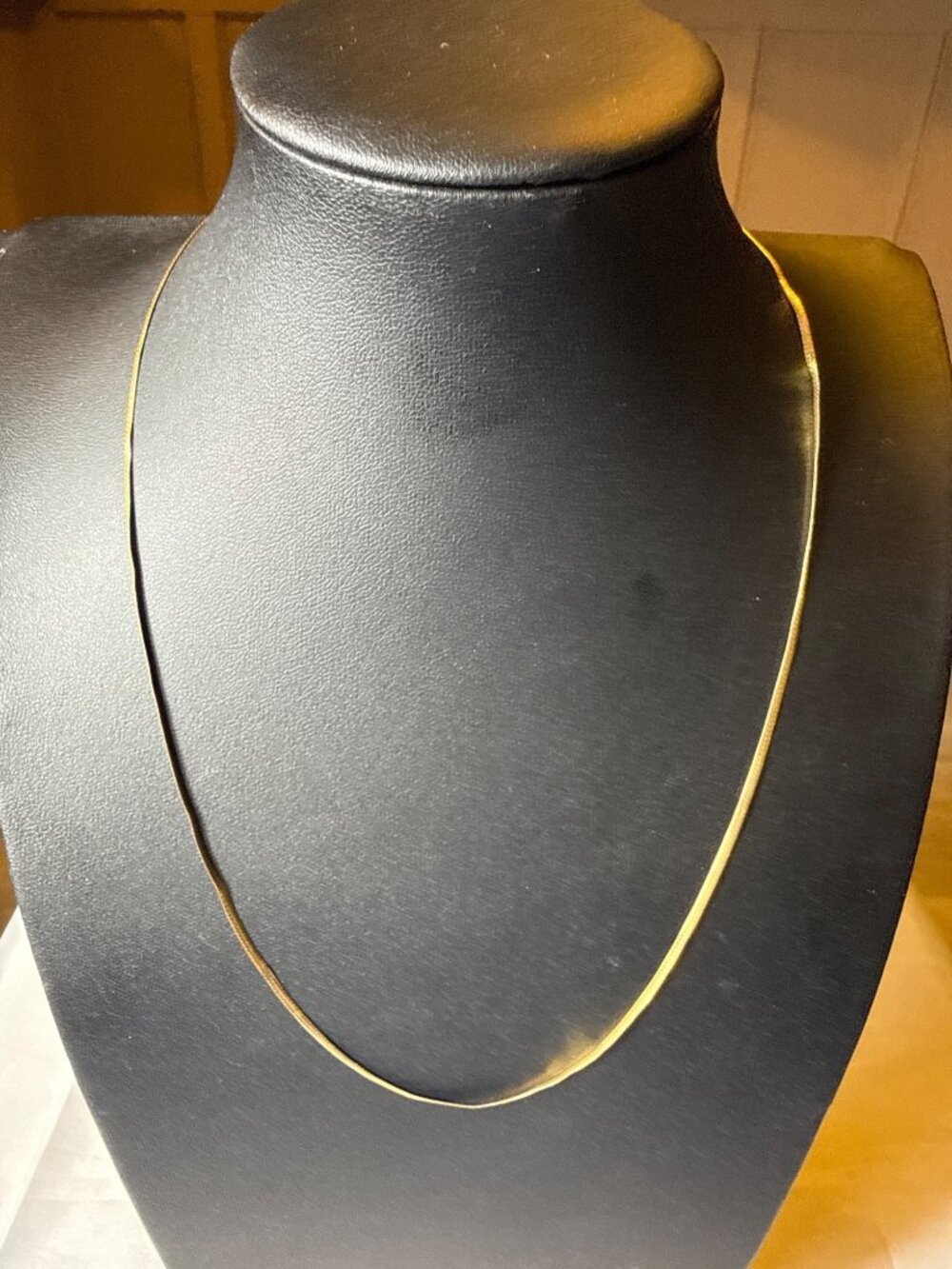 Gold Tone Herringbone Chain Necklace Minimalist Flat Liquid Link